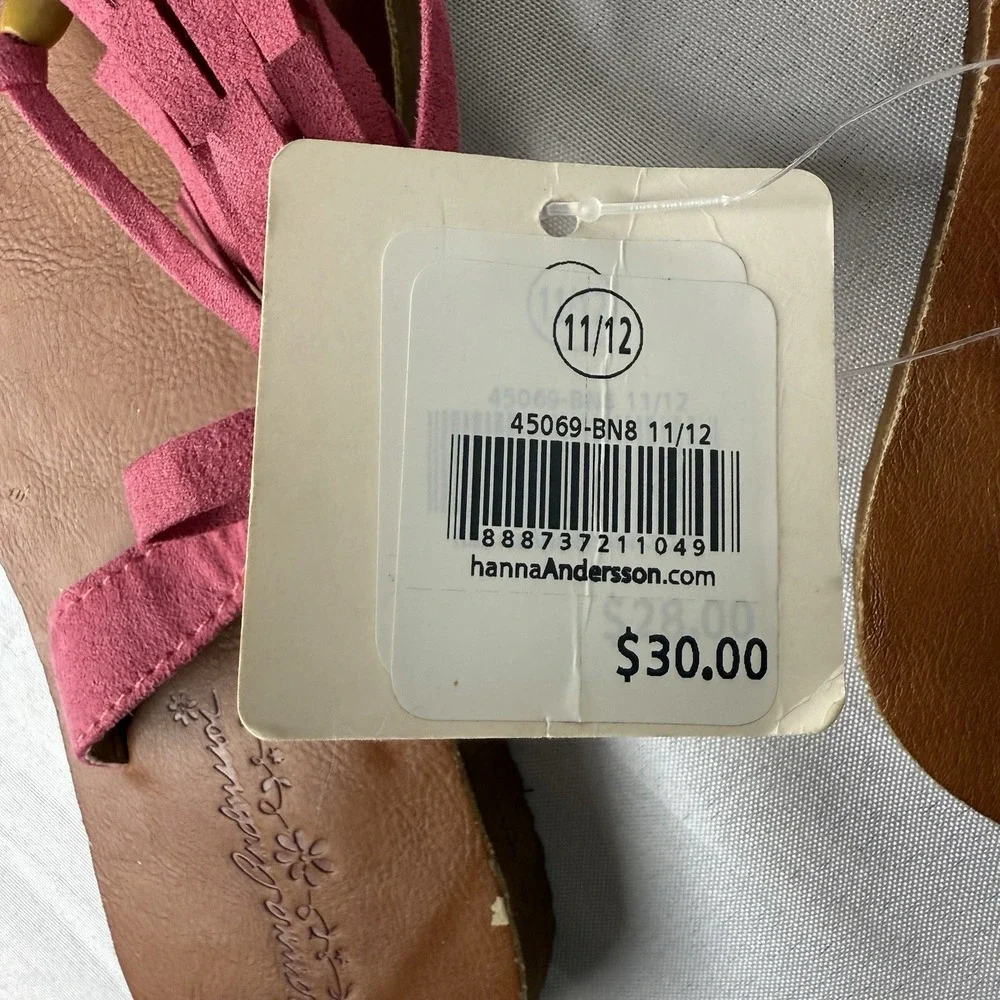 Hanna Andersson Pink Fringe Sandals Boho Girly Flip Flop‎ Summer Girls 11/12